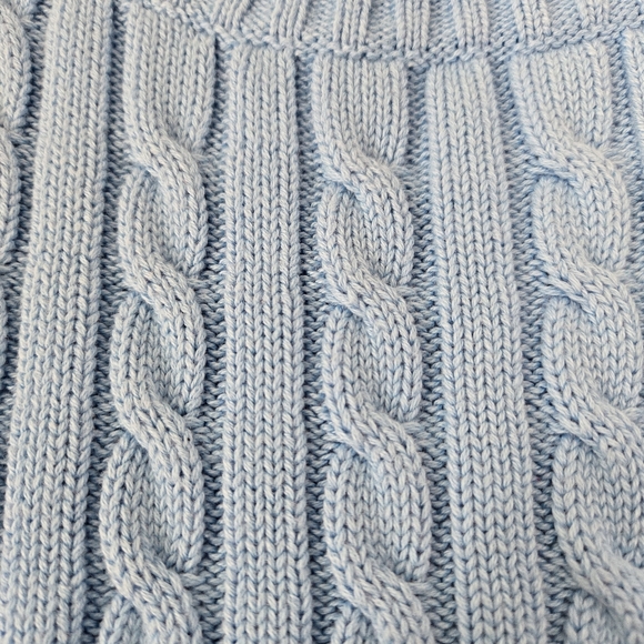L.L. Bean Sweater Vest Size 1X Powder Blue Cable Knit Cotton Unisex Twee Cottage - Picture 7 of 10